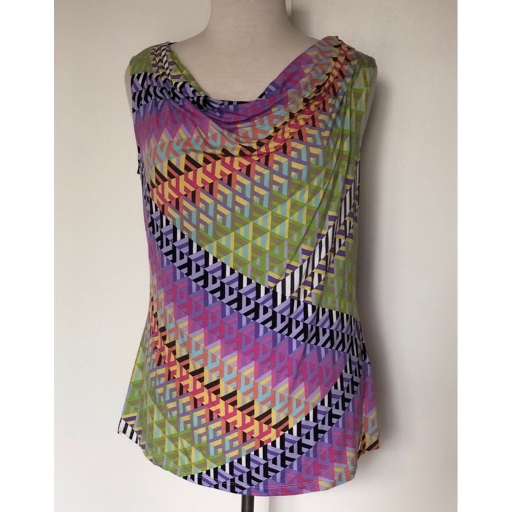 Calvin Klein Geometric Drape Sleeveless Blouse Top